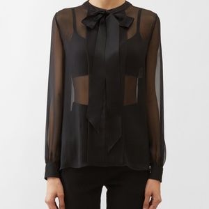 Black Sheer Top with Tie Size Small